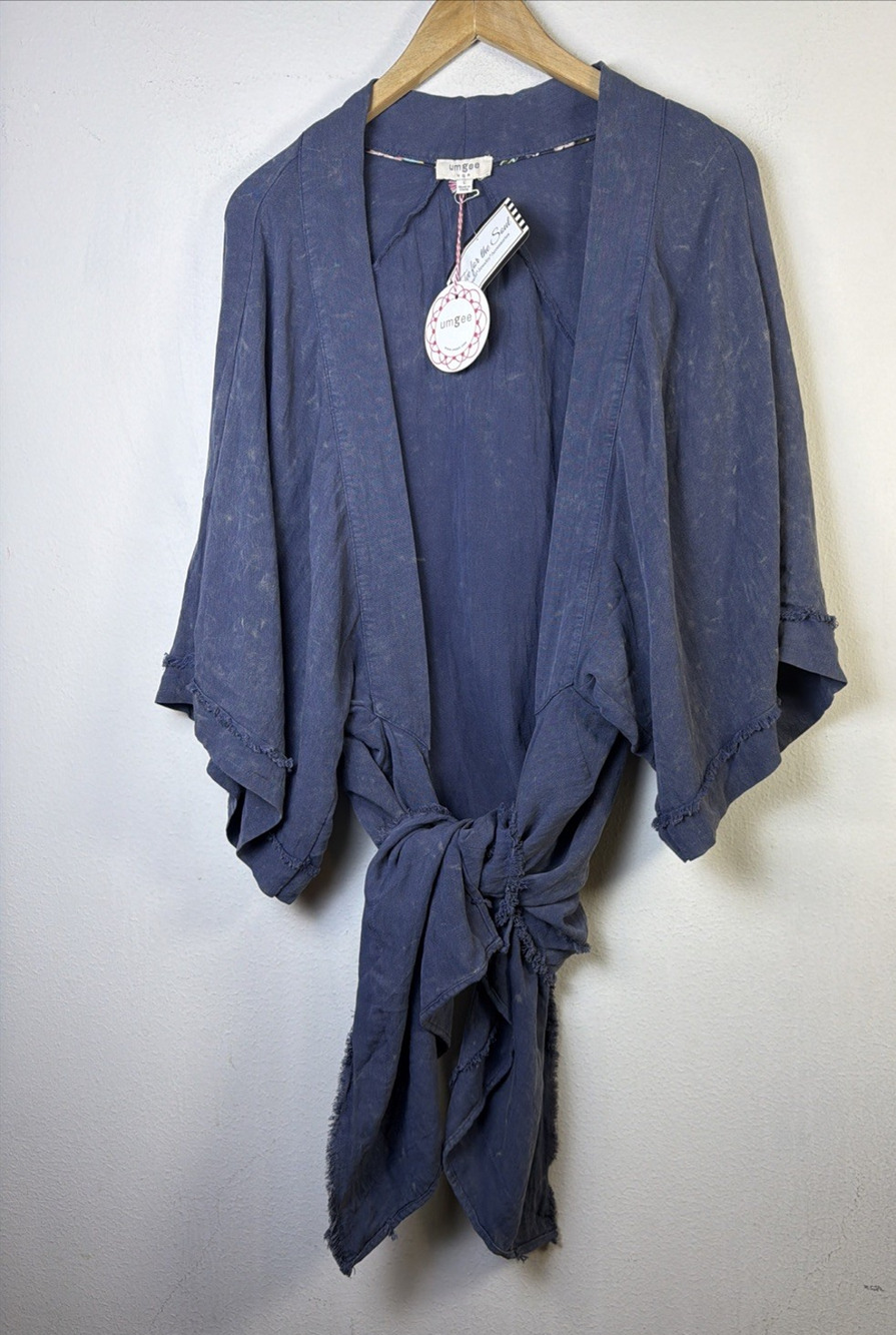Umgee blue Kimono Cardigan own destiny Large bohemian wrap vintage layering NWT